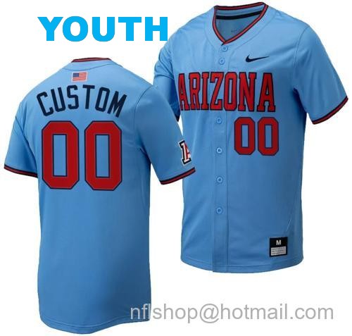 Youth Custom Arizona Wildcats Jersey Name and Number Replica Baseball Full-Button Light Blue121