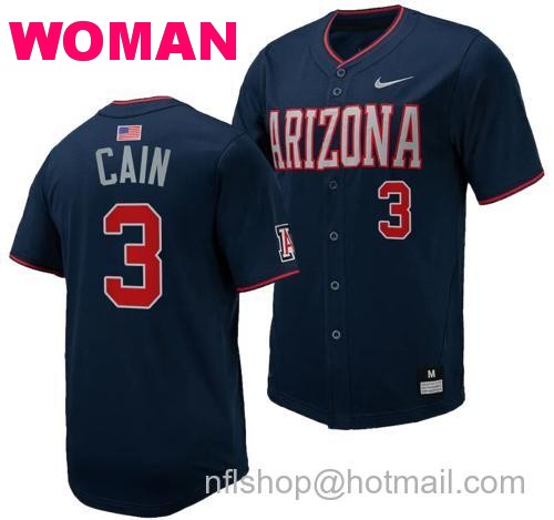 Women's Andrew Cain Jersey #3 Arizona Wildcats Replica Baseball Full-Button Navy7