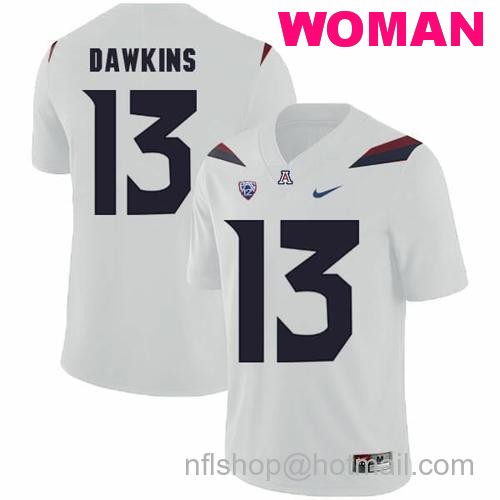 Women's Arizona Wildcats #13 Brandon Dawkins NCAA College Football Jersey White42