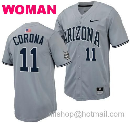 Women's Emilio Corona Jersey #11 Arizona Wildcats Replica Baseball Full-Button Gray132