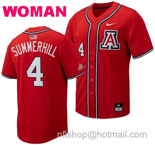 Women's Brendan Summerhill Jersey #4 Arizona Wildcats Replica Baseball Full-Button Red94