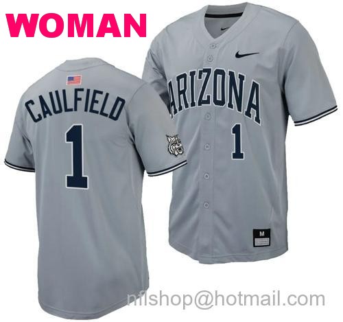 Women's Garen Caulfield Jersey #1 Arizona Wildcats Replica Baseball Full-Button Gray140