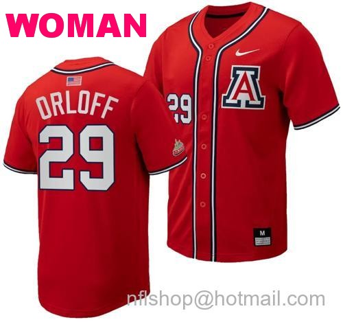 Women's Eric Orloff Jersey #29 Arizona Wildcats Replica Baseball Full-Button Red139