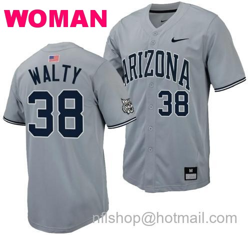 Women's Cam Walty Jersey #38 Arizona Wildcats Replica Baseball Full-Button Gray100