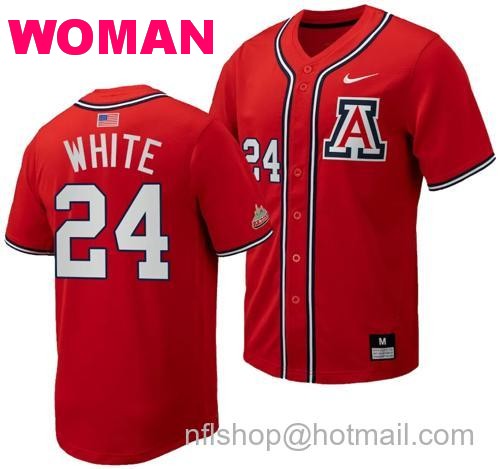 Women's Mason White Jersey #24 Arizona Wildcats Replica Baseball Full-Button Red153