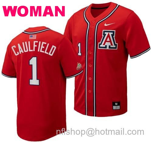 Women's Garen Caulfield Jersey #1 Arizona Wildcats Replica Baseball Full-Button Red143