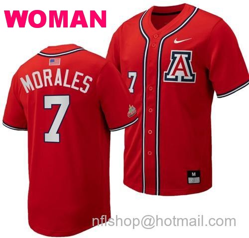 Women's Richie Morales Jersey #7 Arizona Wildcats Replica Baseball Full-Button Red169