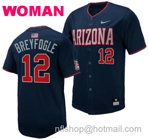 Women's Easton Breyfogle Jersey #12 Arizona Wildcats Replica Baseball Full-Button Navy130