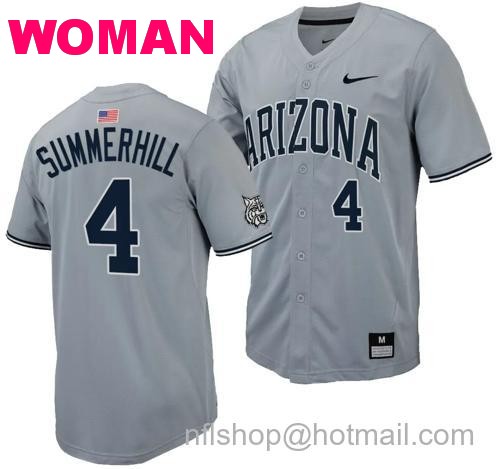 Women's Brendan Summerhill Jersey #4 Arizona Wildcats Replica Baseball Full-Button Gray91