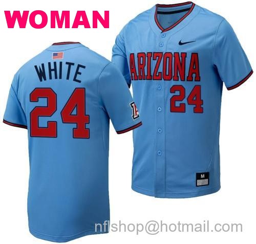 Women's Mason White Jersey #24 Arizona Wildcats Replica Baseball Full-Button Light Blue151