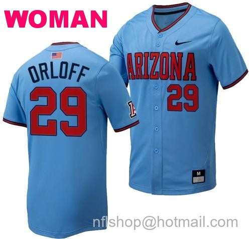 Women's Eric Orloff Jersey #29 Arizona Wildcats Replica Baseball Full-Button Light Blue137