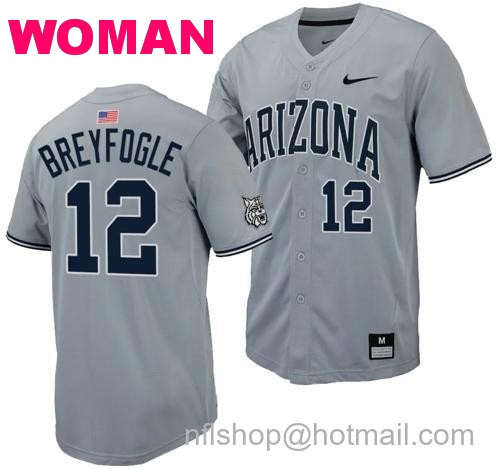 Women's Easton Breyfogle Jersey #12 Arizona Wildcats Replica Baseball Full-Button Gray128