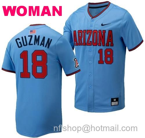 Women's Adonys Guzman Jersey #18 Arizona Wildcats Replica Baseball Full-Button Light Blue2