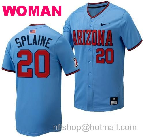 Women's Tommy Splaine Jersey #20 Arizona Wildcats Replica Baseball Full-Button Light Blue173