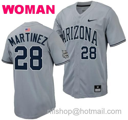 Women's Matthew Martinez Jersey #28 Arizona Wildcats Replica Baseball Full-Button Gray154