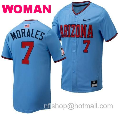 Women's Richie Morales Jersey #7 Arizona Wildcats Replica Baseball Full-Button Light Blue167