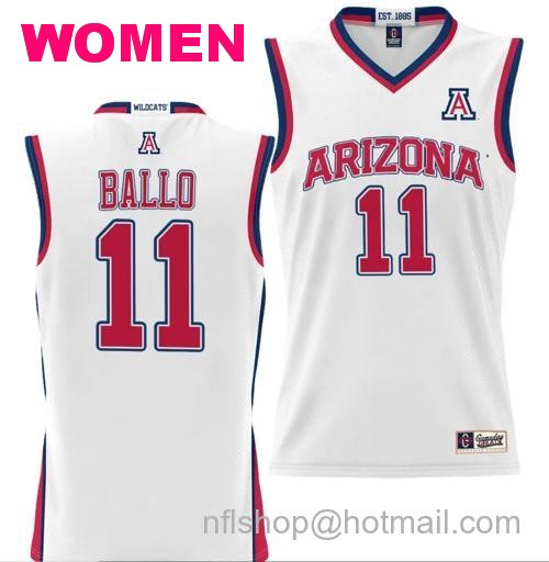 Women's Oumar Ballo Jersey #11 Arizona Wildcats NIL College Basketball Lightweight White162