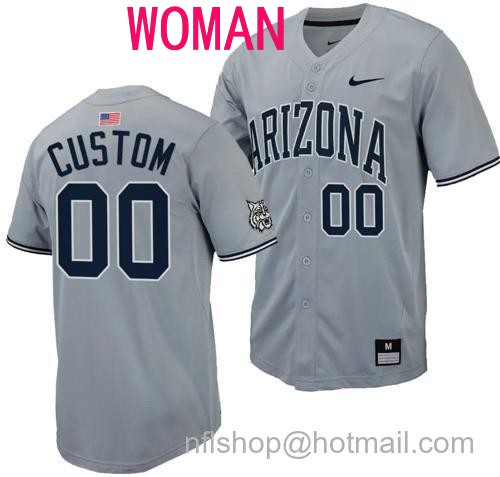 Women's Custom Arizona Wildcats Jersey Name and Number Replica Baseball Full-Button Gray120