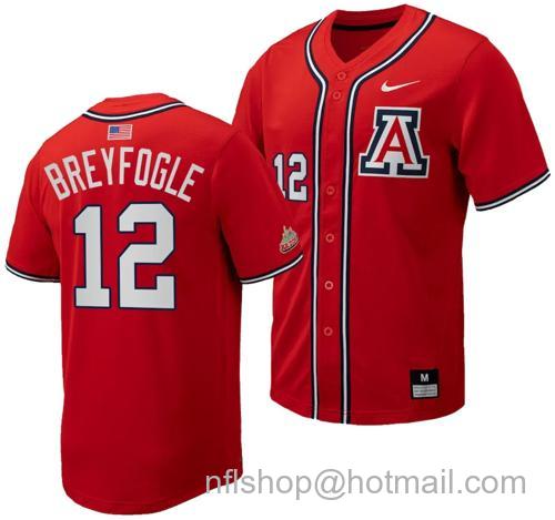 Men's Easton Breyfogle Jersey #12 Arizona Wildcats Replica Baseball Full-Button Red131