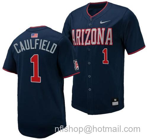 Men's Garen Caulfield Jersey #1 Arizona Wildcats Replica Baseball Full-Button Navy142