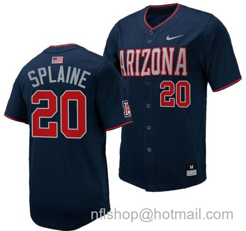 Men's Tommy Splaine Jersey #20 Arizona Wildcats Replica Baseball Full-Button Navy174