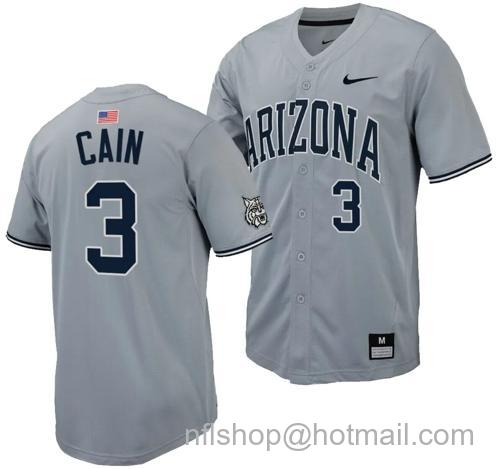 Men's Andrew Cain Jersey #3 Arizona Wildcats Replica Baseball Full-Button Gray5