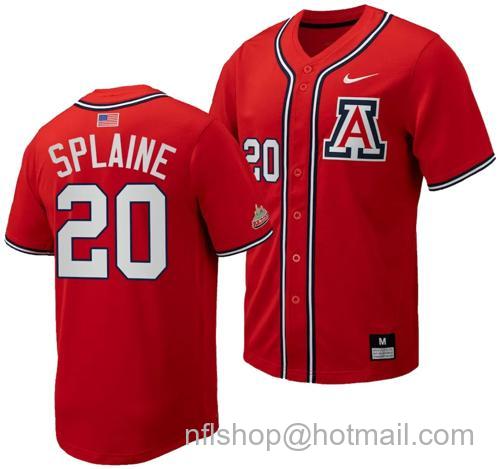 Men's Tommy Splaine Jersey #20 Arizona Wildcats Replica Baseball Full-Button Red175