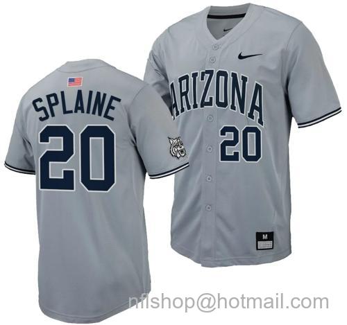 Men's Tommy Splaine Jersey #20 Arizona Wildcats Replica Baseball Full-Button Gray172