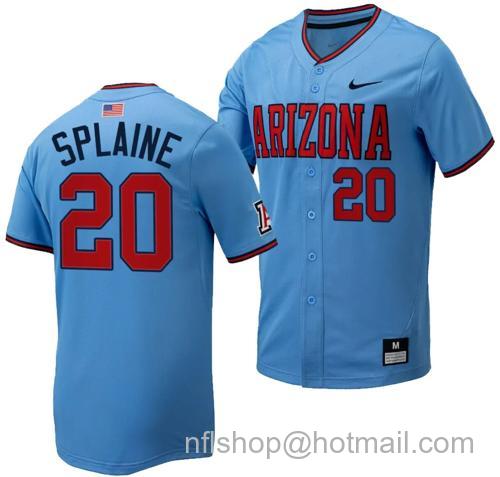 Men's Tommy Splaine Jersey #20 Arizona Wildcats Replica Baseball Full-Button Light Blue173