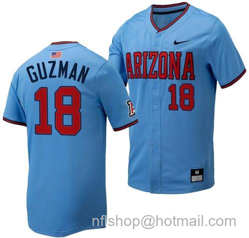 Men's Adonys Guzman Jersey #18 Arizona Wildcats Replica Baseball Full-Button Light Blue2