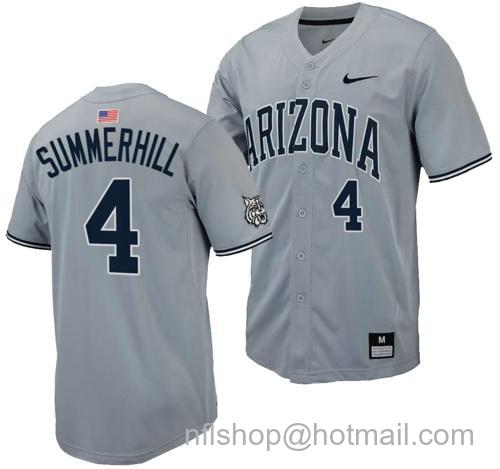 Men's Brendan Summerhill Jersey #4 Arizona Wildcats Replica Baseball Full-Button Gray91