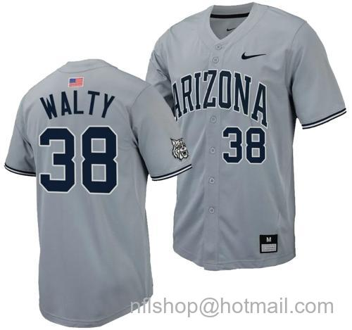 Men's Cam Walty Jersey #38 Arizona Wildcats Replica Baseball Full-Button Gray100