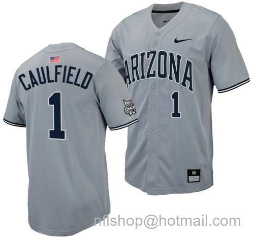 Men's Garen Caulfield Jersey #1 Arizona Wildcats Replica Baseball Full-Button Gray140