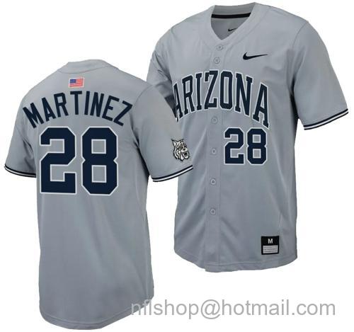 Men's Matthew Martinez Jersey #28 Arizona Wildcats Replica Baseball Full-Button Gray154