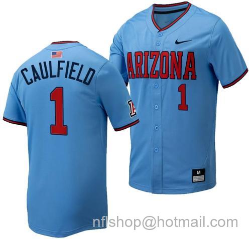 Men's Garen Caulfield Jersey #1 Arizona Wildcats Replica Baseball Full-Button Light Blue141