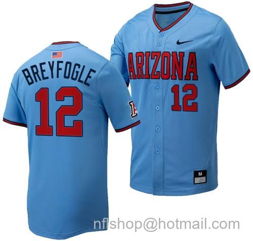 Men's Easton Breyfogle Jersey #12 Arizona Wildcats Replica Baseball Full-Button Light Blue129