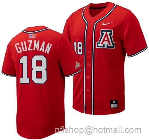 Men's Adonys Guzman Jersey #18 Arizona Wildcats Replica Baseball Full-Button Red4