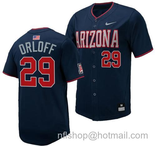 Men's Eric Orloff Jersey #29 Arizona Wildcats Replica Baseball Full-Button Navy138