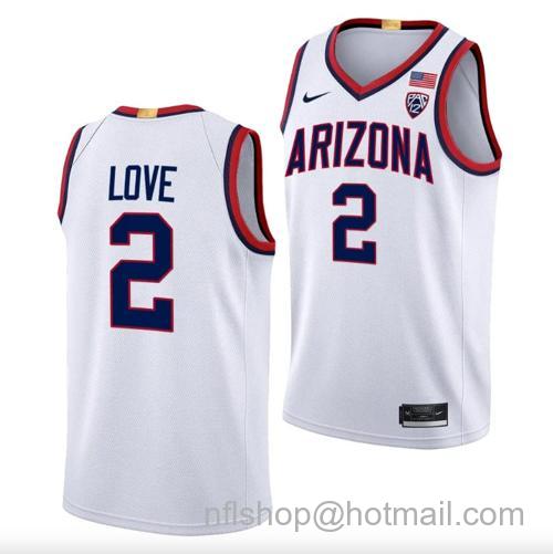 Men's Caleb Love Jersey #2 Arizona Wildcats College Basketball White97