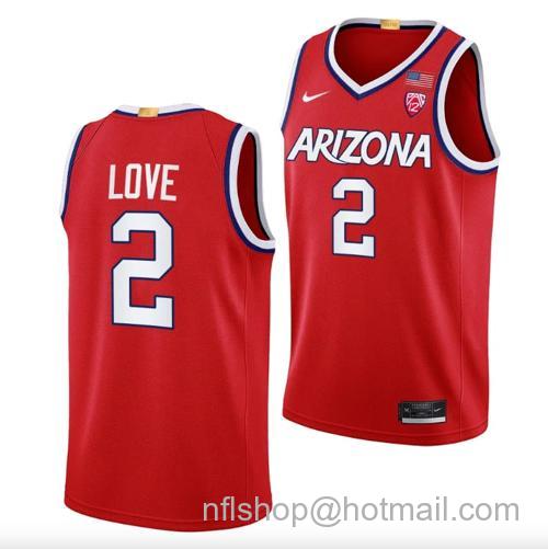 Men's Caleb Love Jersey #2 Arizona Wildcats College Basketball Red96