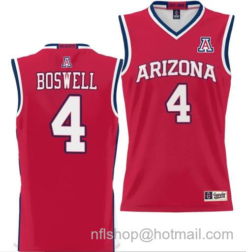 Men's Kylan Boswell Jersey #4 Arizona Wildcats NIL College Basketball Lightweight Red148