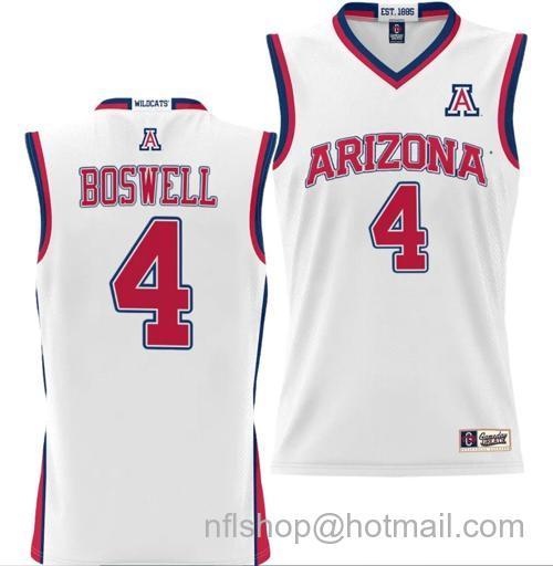 Men's Kylan Boswell Jersey #4 Arizona Wildcats NIL College Basketball Lightweight White149