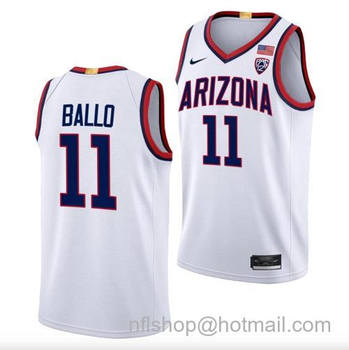 Men's Oumar Ballo Jersey #11 Arizona Wildcats College Basketball White160