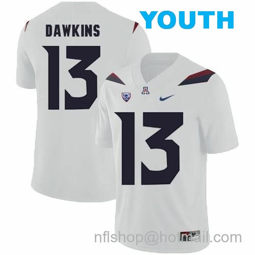 Youth Arizona Wildcats #13 Brandon Dawkins NCAA College Football Jersey White42