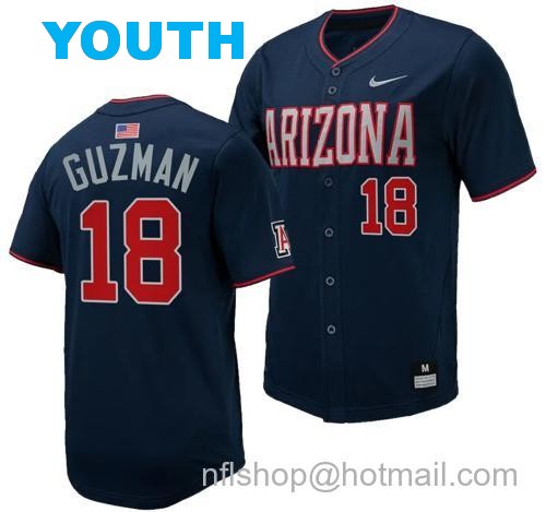 Youth Adonys Guzman Jersey #18 Arizona Wildcats Replica Baseball Full-Button Navy3