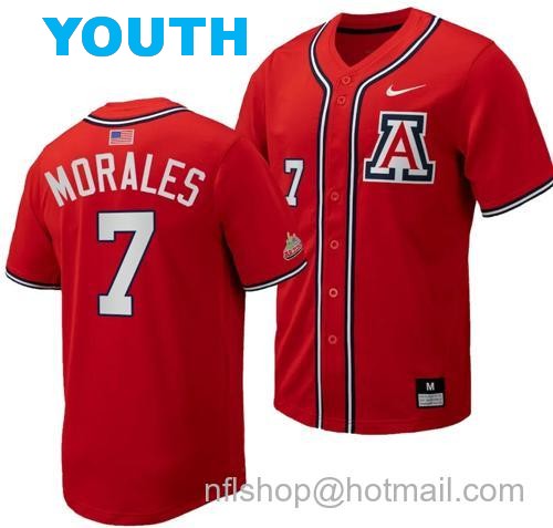 Youth Richie Morales Jersey #7 Arizona Wildcats Replica Baseball Full-Button Red169