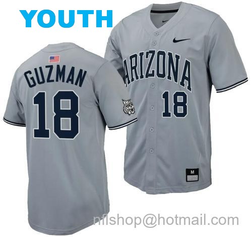 Youth Adonys Guzman Jersey #18 Arizona Wildcats Replica Baseball Full-Button Gray1