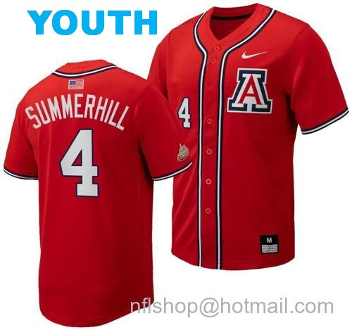 Youth Brendan Summerhill Jersey #4 Arizona Wildcats Replica Baseball Full-Button Red94