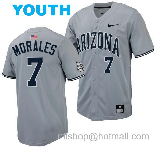 Youth Richie Morales Jersey #7 Arizona Wildcats Replica Baseball Full-Button Gray166