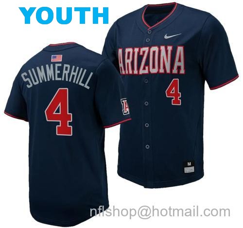 Youth Brendan Summerhill Jersey #4 Arizona Wildcats Replica Baseball Full-Button Navy93